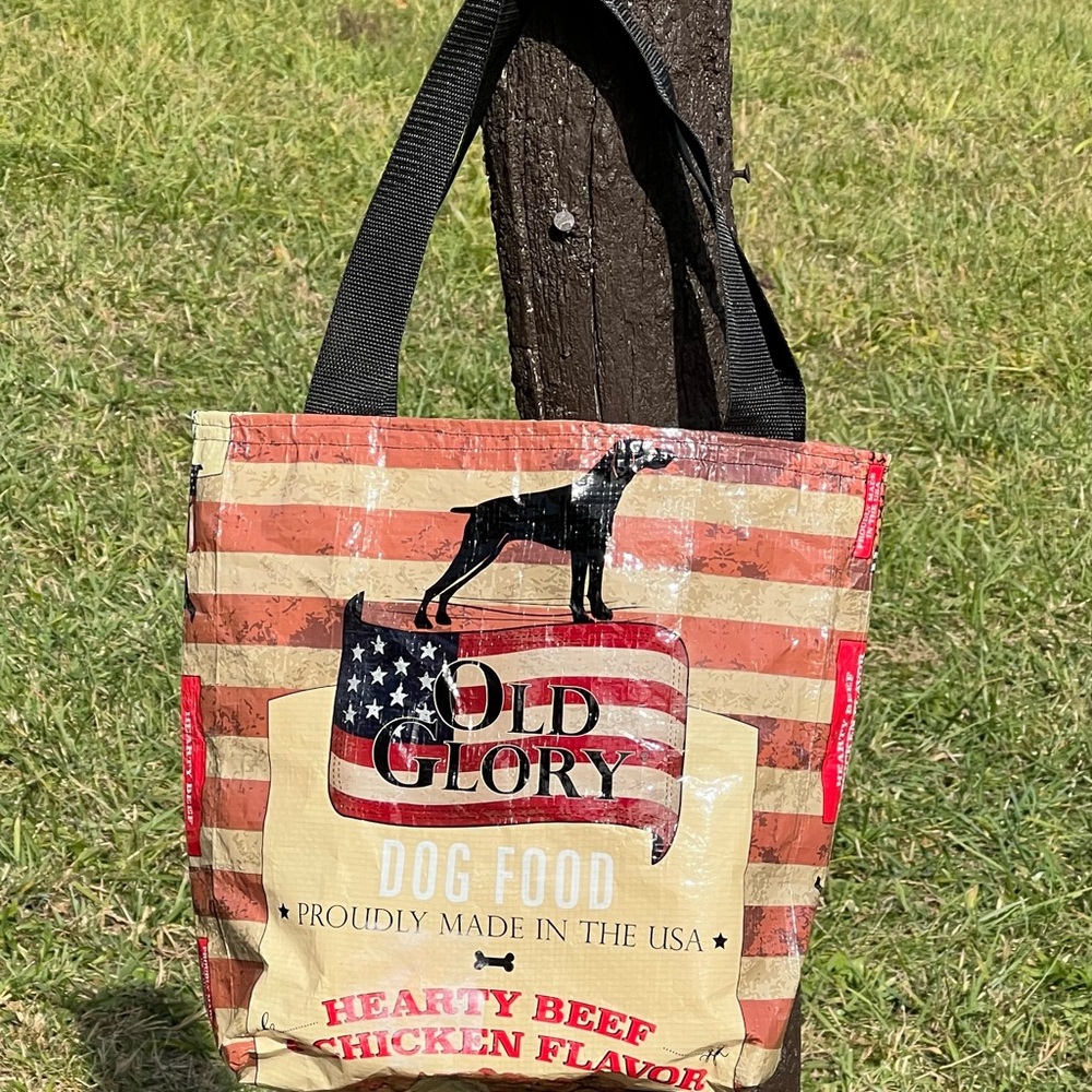 Recycled Reversible Farm feed sack tote bag. Unique Christmas gift.